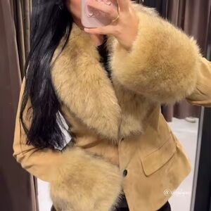 Women's Tan Faux Fur Trim Jacket Size Small